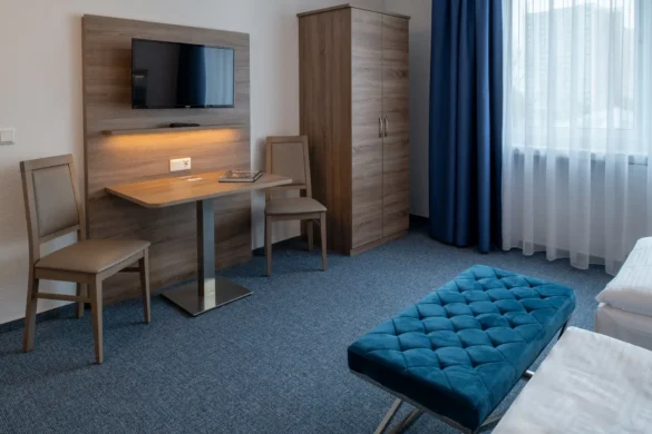 Modernes Appartement mit gemütlichem Wohnbereich, Schlafbereich und integrierter Mikro-Küche für Selbstversorger.